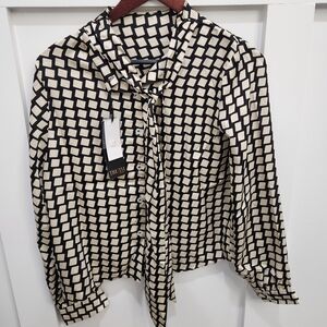 Chic Black and Cream Geometric Blouse